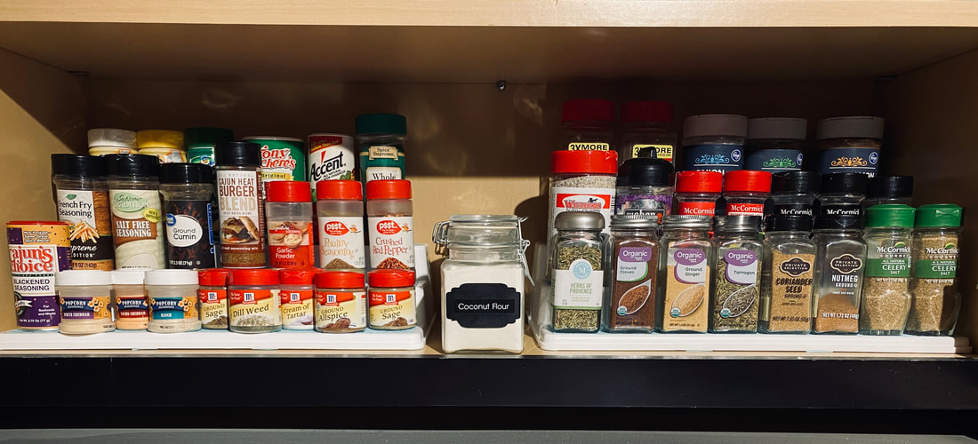 Organized spices on shelf