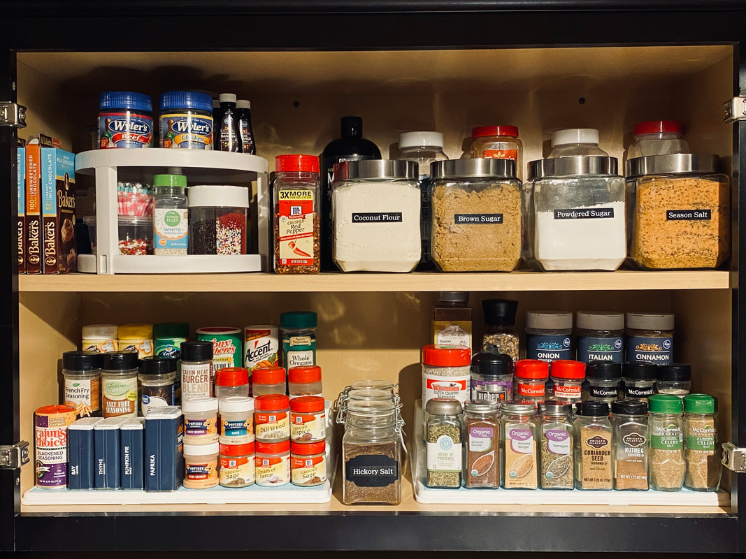 Organized spices and baking items